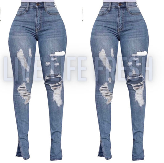 Distressed Split Hem Jeans